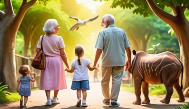 grandparents with child at zoo